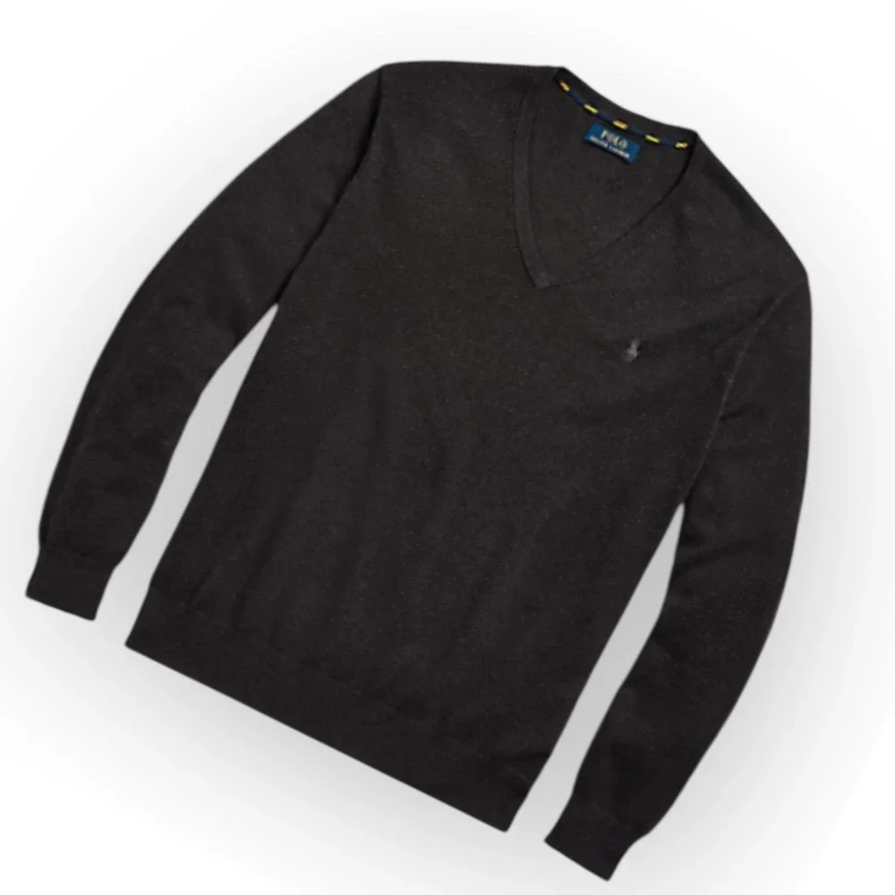 Polo Ralph Lauren Men's‎ V Neck Pima Cotton Sweater Dark Gray Heather Casual